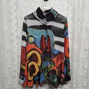 Damee Sheer Abstracr Design Blouse Size Small